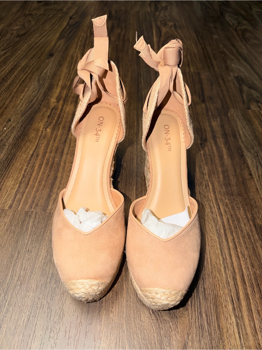 ON 34TH Blush Espadrille Wedge Sandals with Ankle Tie